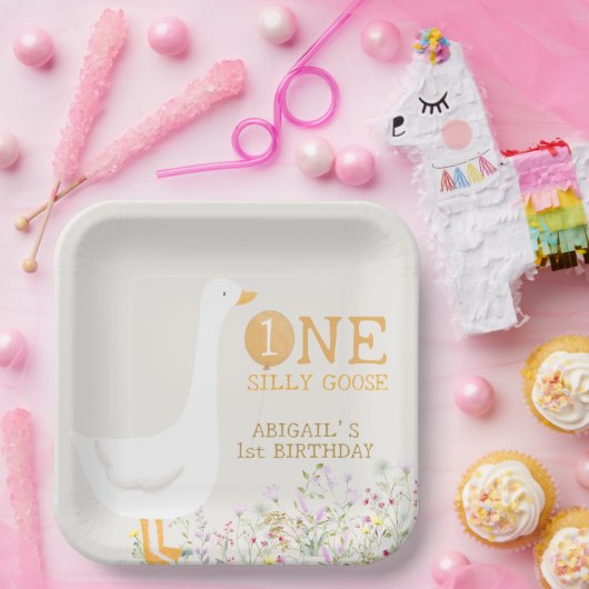 Wasserfarbe Eine Alberne Gänse Wildblume 1. Geburt Pappteller (Party)