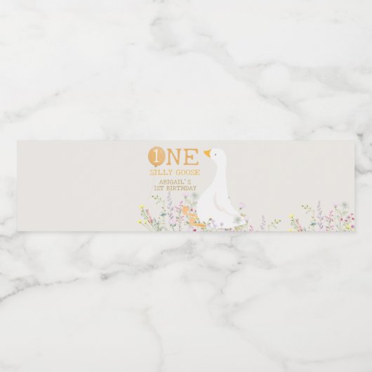 Wasserfarbe Eine Alberne Gänse Wildblume 1. Geburt Wasserflaschenetikett (Einzelnes Label)