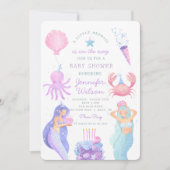 Wasserfarbe Eine kleine Meerjungfrau Kinderdusche Einladung (Vorderseite)