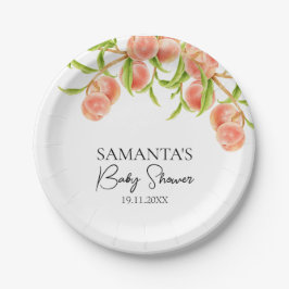 Wasserfarbe Eine süße kleine Pfirsichdusche Pappteller