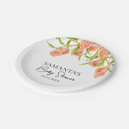 Wasserfarbe Eine süße kleine Pfirsichdusche Pappteller (Schrägansicht)