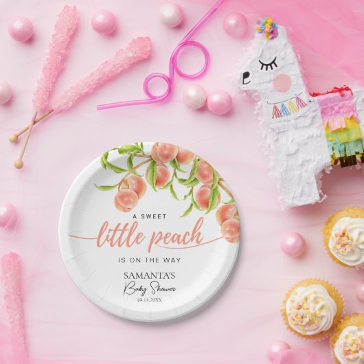 Wasserfarbe Eine süße kleine Pfirsichdusche Pappteller (Party)