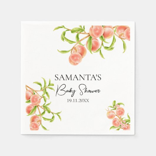 Wasserfarbe Eine süße kleine Pfirsichdusche Serviette (Vorderseite)