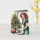 Wasserfarbe einer Frau, die Weihnachten dekoriert Karte (Gelbe Blume)