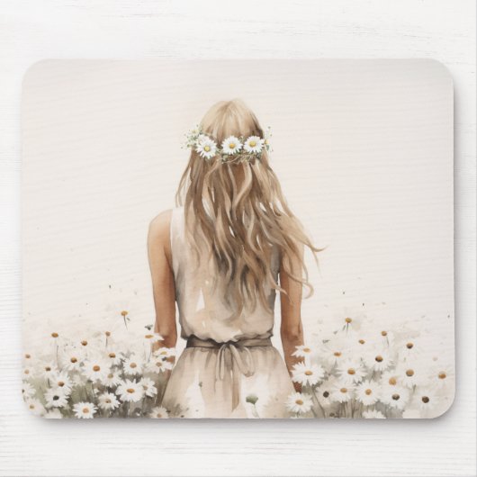 Wasserfarbe einer jungen Frau auf dem Sumpffeld Mousepad (Vorne)