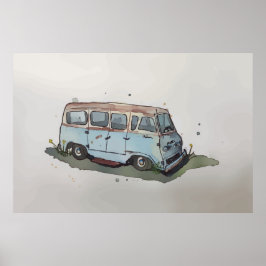 Wasserfarbe eines alten rostigen Van Poster