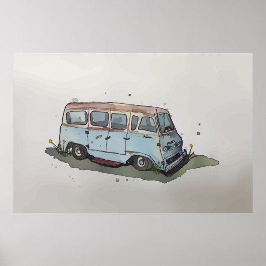 Wasserfarbe eines alten rostigen Van Poster (Vorne)