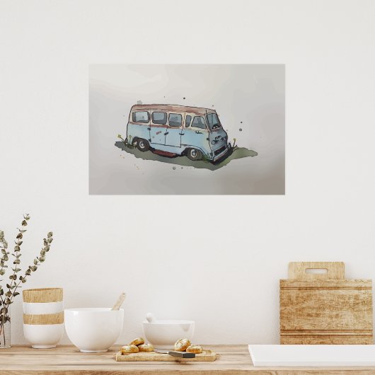 Wasserfarbe eines alten rostigen Van Poster (Küche)