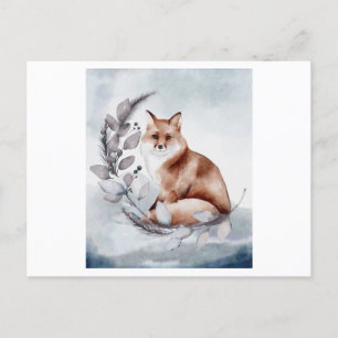 Wasserfarbe eines Fuchses mit einer Blume Postkarte