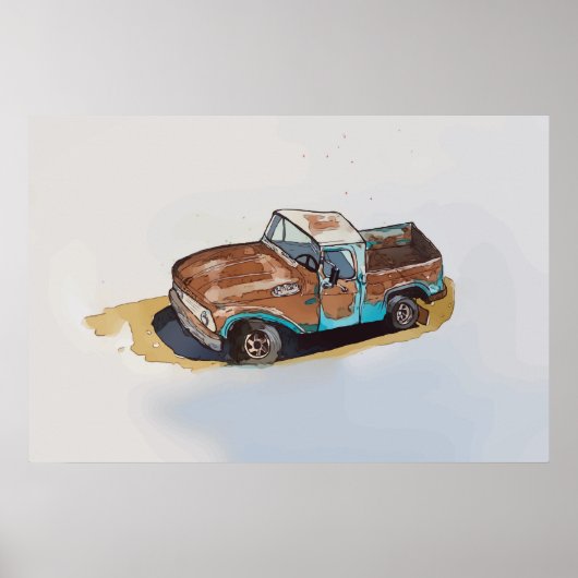 Wasserfarbe eines rostigen alten Abholwagens Poster (Vorne)