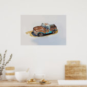 Wasserfarbe eines rostigen alten Abholwagens Poster (Küche)