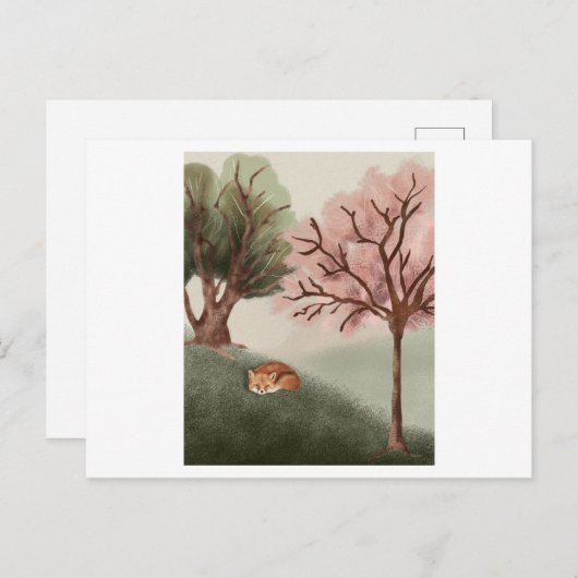 Wasserfarbe eines schlafenden Fuchses und schöne A Postkarte (Vorne/Hinten)