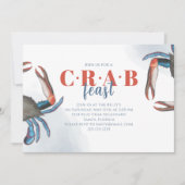 Wasserfarbe Einfach Blauer Krabbenfest Ozean Party Einladung (Vorderseite)