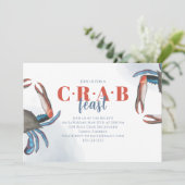Wasserfarbe Einfach Blauer Krabbenfest Ozean Party Einladung (Stehend Vorderseite)