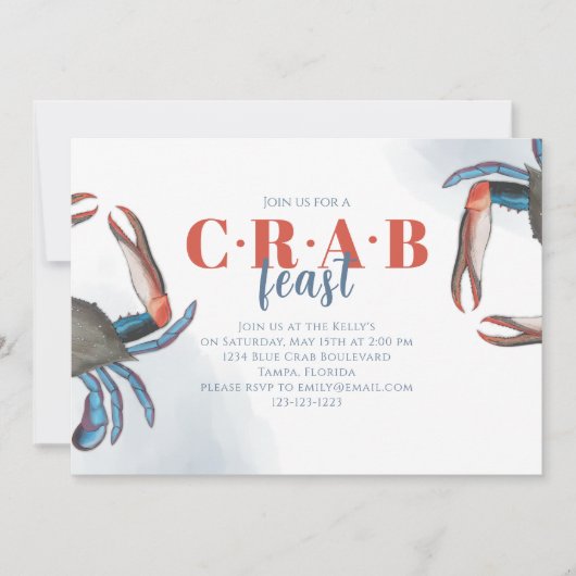 Wasserfarbe Einfache blaue Krabbe QR Code Social M Einladung (Vorderseite)