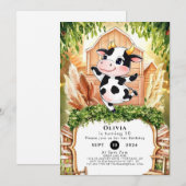 Wasserfarbe Einfache Kuh Geburtstag Einladung (Vorne/Hinten)