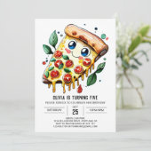 Wasserfarbe Einfache Pizza Geburtstag Einladung (Stehend Vorderseite)