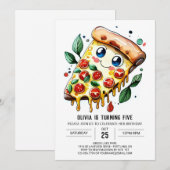 Wasserfarbe Einfache Pizza Geburtstag Einladung (Vorne/Hinten)