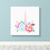 Wasserfarbe Einhorn Blumenkrone Leinwanddruck (Insitu (Holzboden))