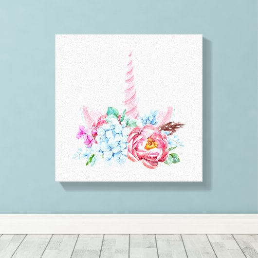 Wasserfarbe Einhorn Blumenkrone Leinwanddruck (Insitu (Holzboden))