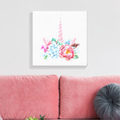 Wasserfarbe Einhorn Blumenkrone Leinwanddruck (Insitu (Wohnzimmer))