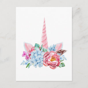 Wasserfarbe Einhorn Blumenkrone Postkarte