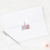 Wasserfarbe Einhorn Blumenkrone Quadratischer Aufkleber (Umschlag)