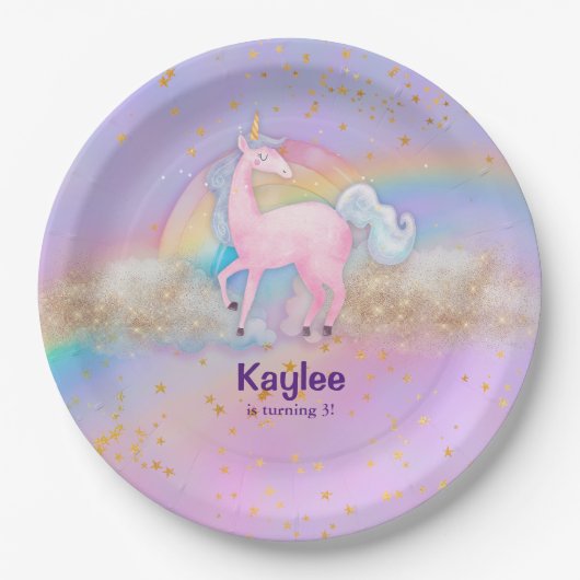 Wasserfarbe Einhorn Holographisch Pappteller (Vorderseite)
