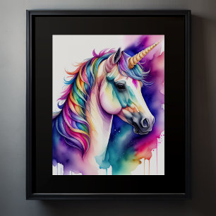 Wasserfarbe Einhorn in Candy Color Poster