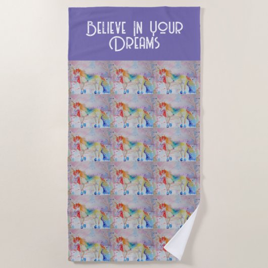 Wasserfarbe Einhorn Kunst, Lila Dream Strandtuch (Vorderseite)
