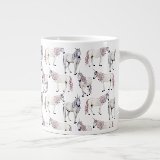 Wasserfarbe Einhorn Märchenmuster Jumbo-Tasse (Rechts)