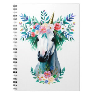Wasserfarbe Einhorn mit Blume Krone Notizblock