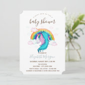 Wasserfarbe Einhorn Regenbogen Streifen Babydusche Einladung (Stehend Vorderseite)