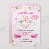 Wasserfarbe Einhorn Save the Date Rosa (Vorne/Hinten)