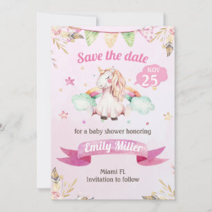 Wasserfarbe Einhorn Save the Date Rosa