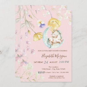 Wasserfarbe Einhorn Wildblumen Kinderdusche Einladung