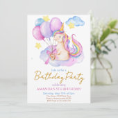 Wasserfarbe Einhornballons Geburtstag Einladung (Stehend Vorderseite)