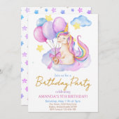 Wasserfarbe Einhornballons Geburtstag Einladung (Vorne/Hinten)