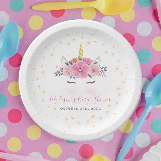 Wasserfarbe Einhorngesicht Blumenstrauß Kinderdusc Pappteller