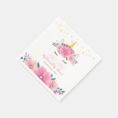 Wasserfarbe Einhorngesicht Blumenstrauß Kinderdusc Serviette (Ecke)