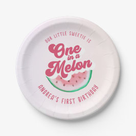 Wasserfarbe eins im Melon Retro Erster Geburtstag Pappteller