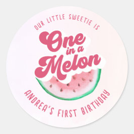 Wasserfarbe eins im Melon Retro Erster Geburtstag Runder Aufkleber