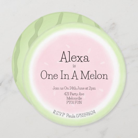 Wasserfarbe eins im Melon Wassermelone 1. Geburtst Einladung (Vorne/Hinten)