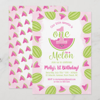 Wasserfarbe Eins in einem Melone 1. Geburtstag Ros Einladung