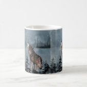 Wasserfarbe Einsame Wolf Howling über den See Kaffeetasse (Mittel)