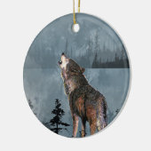 Wasserfarbe Einsame Wolf Howling über den See Keramikornament (Links)