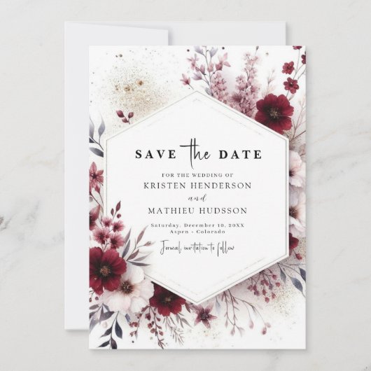 Wasserfarbe Einzigartige Hochzeit des Burgund Save The Date (Vorderseite)