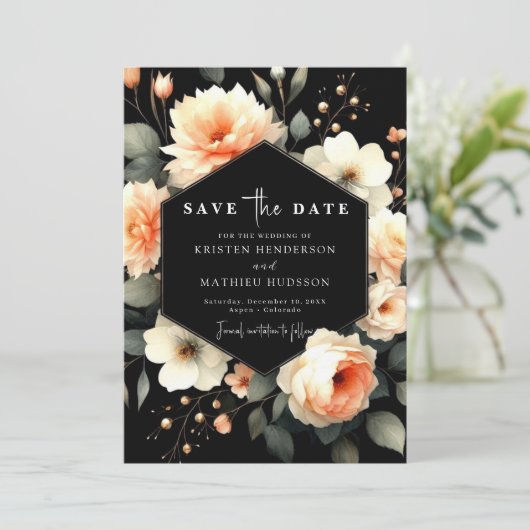 Wasserfarbe Einzigartige Peach Hochzeit Save The Date (Stehend Vorderseite)