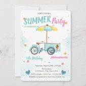 Wasserfarbe Eiscreme Bike Stars Geburtstag Einladung (Vorderseite)