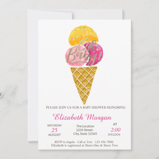 Wasserfarbe Eiscreme Oh Baby Summer Baby Dusche Einladung (Vorderseite)